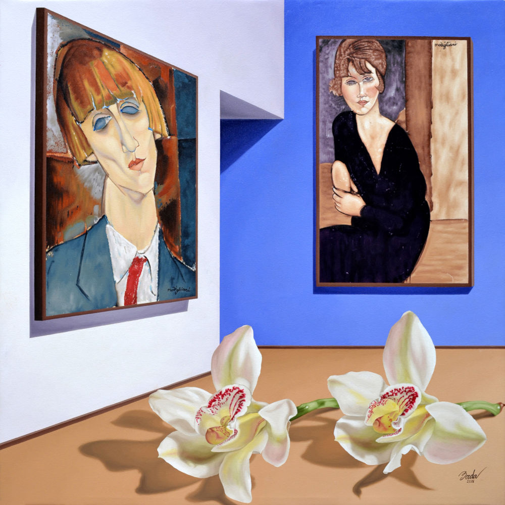 Doñas con orquídeas según Modigliani - Daniel Borda
